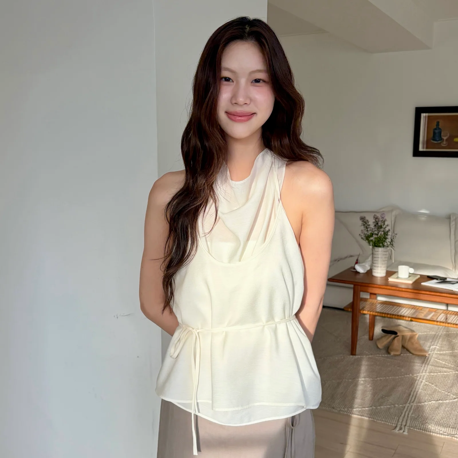 LAYERED DRAPE HALTER BLOUSE SET UP