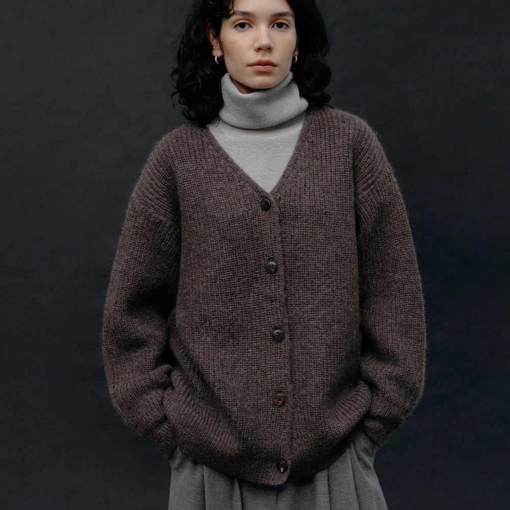 Mohair Button Cardigan (Brown)