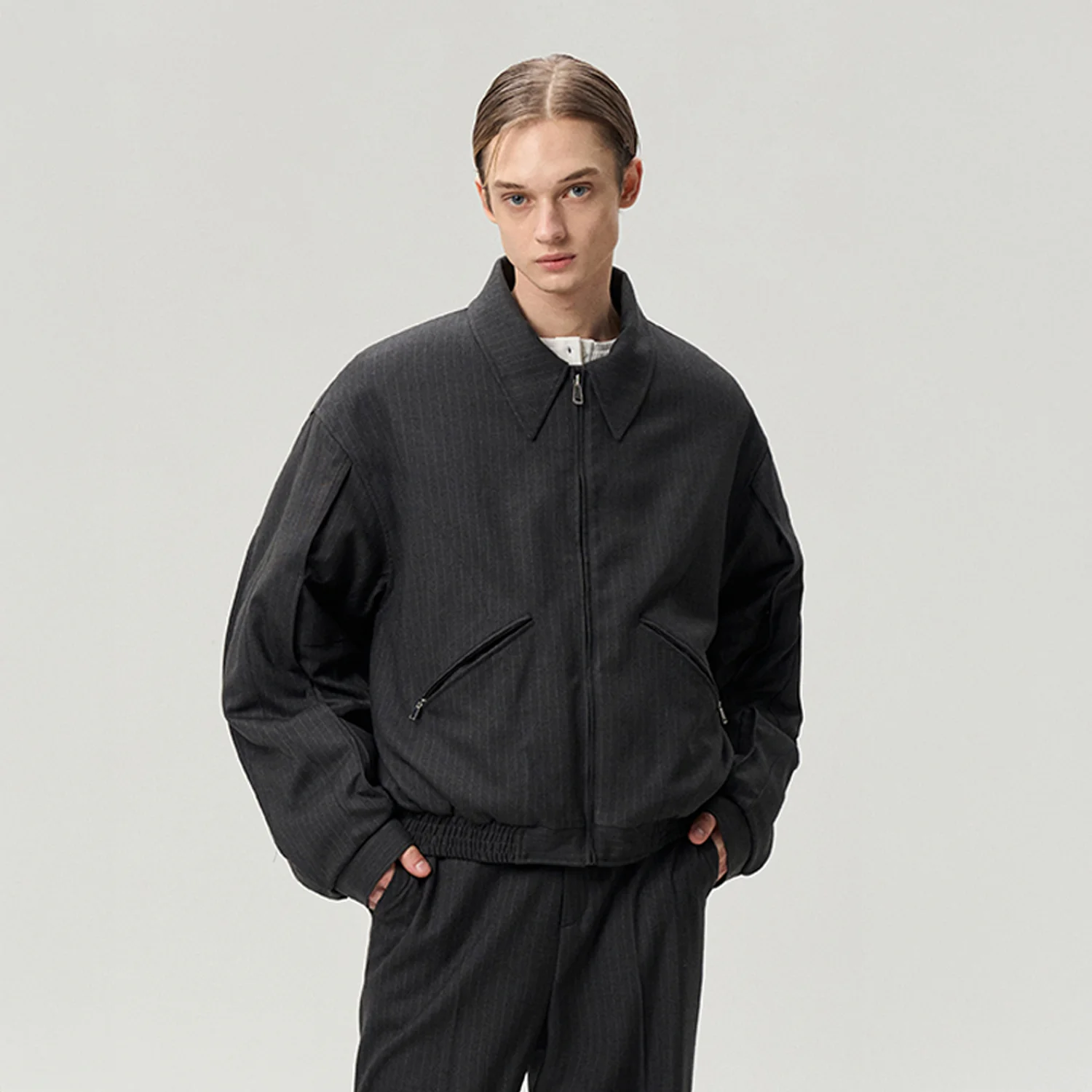 SLIT SLEEVES DETAIL STRIPPED BOMBER JACKET