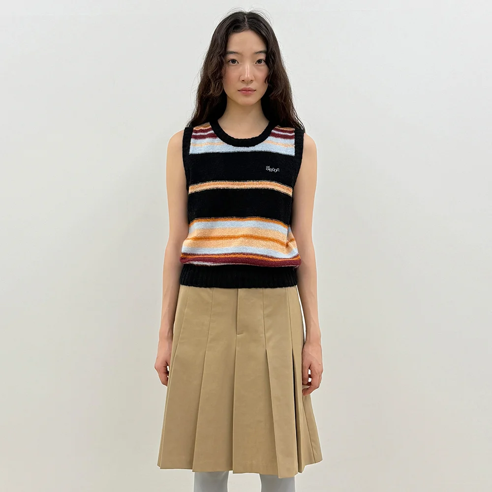 Sinoon Mix Stripe Knit Vest (Black Mix)