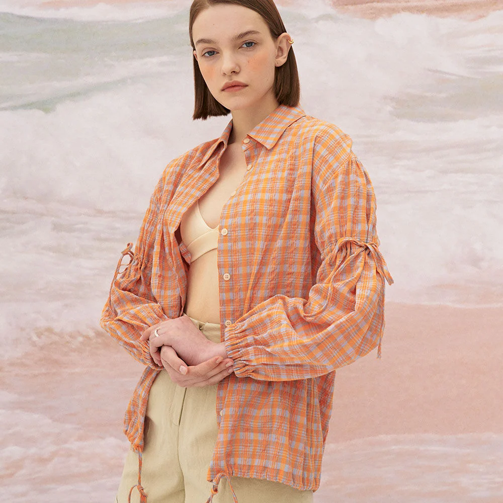 5P Orange Check Overfit Shirt-Outer