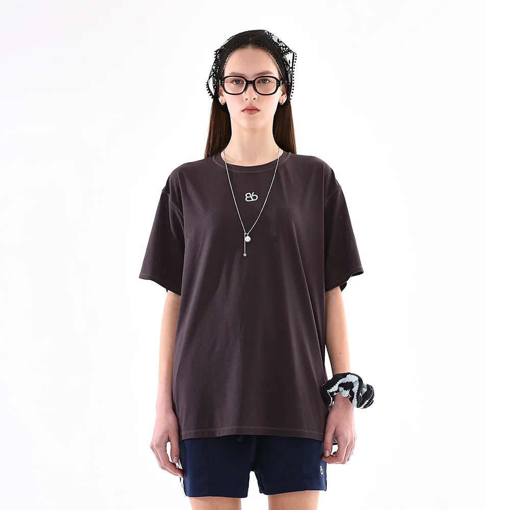 Mini Bibi 網眼罩衫寬鬆短袖T恤 (Dark Grey)