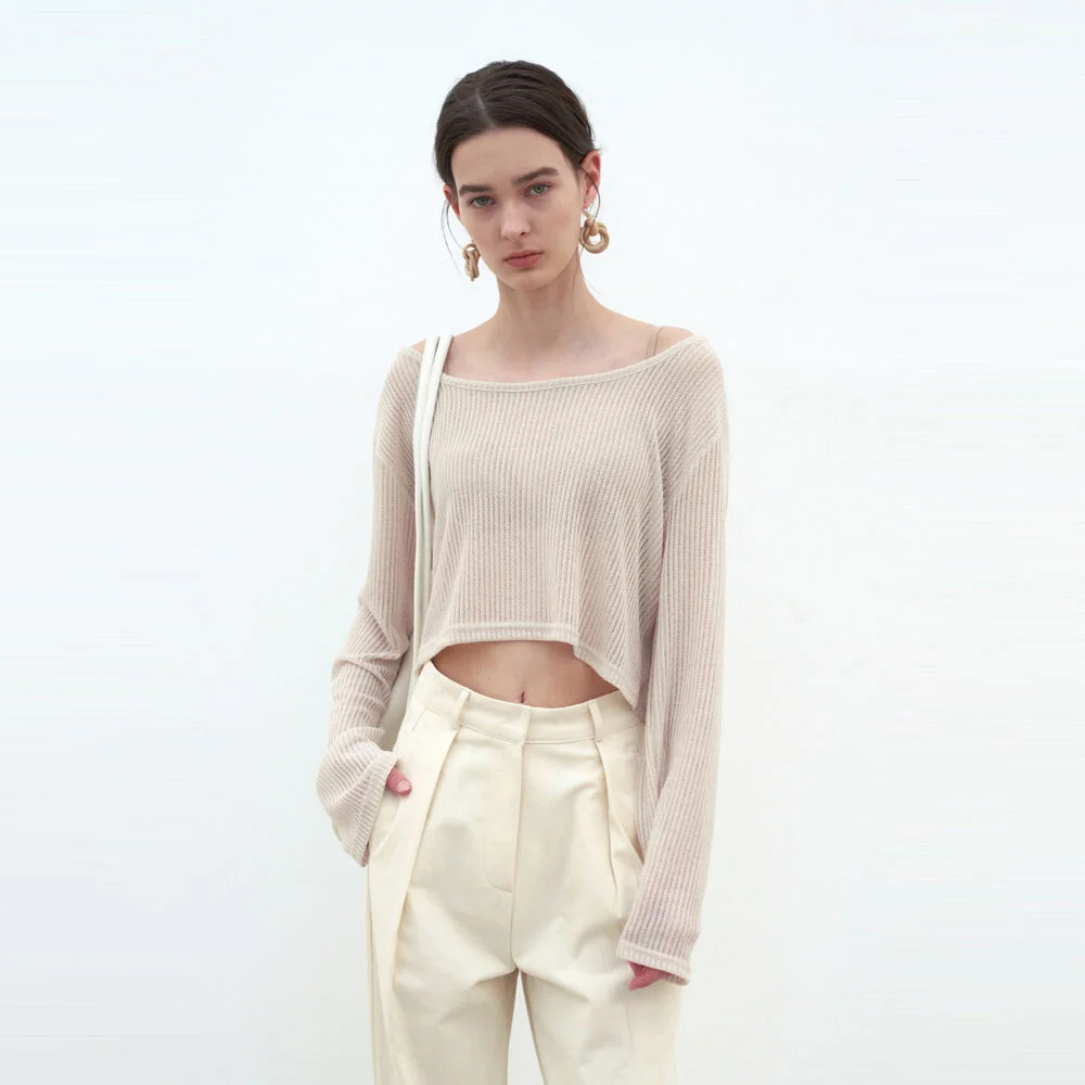 NETTING CROP KNIT_BEIGE