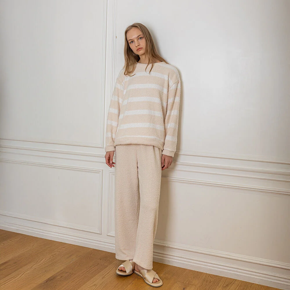 MJ_Plush stripes two piece pajamas_IVORY
