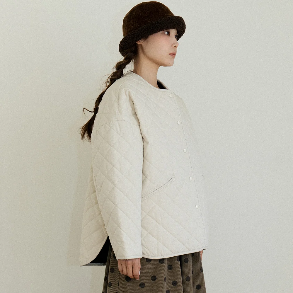 Quilted Side Slit Cream Jacket