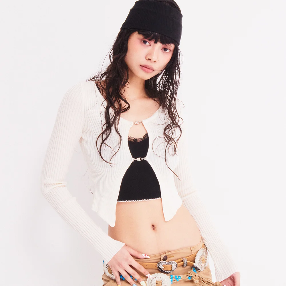 SEMI CROP RING CARDIGAN IVORY