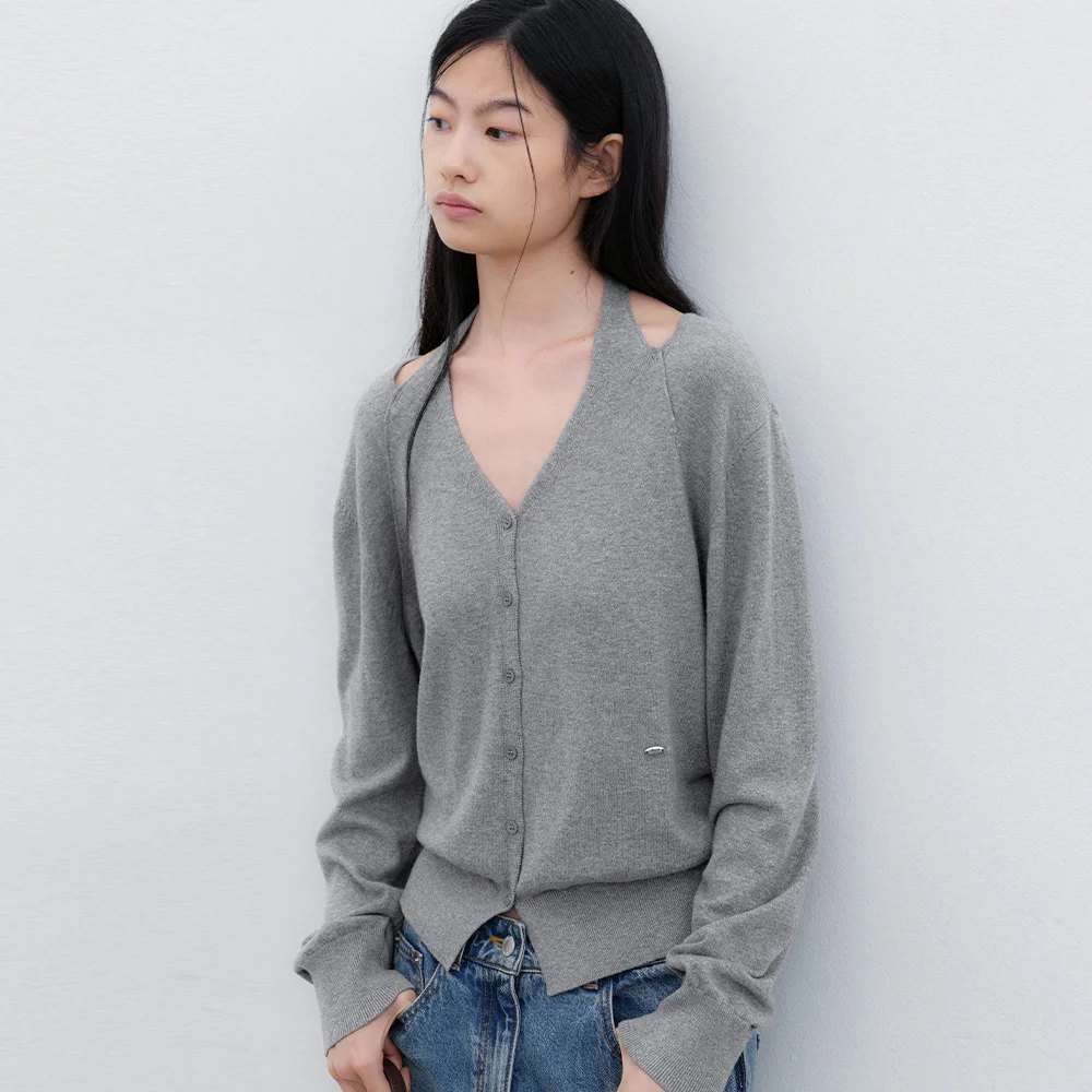 (CD-2276)CUTOUT HALTER KNIT CARDIGAN