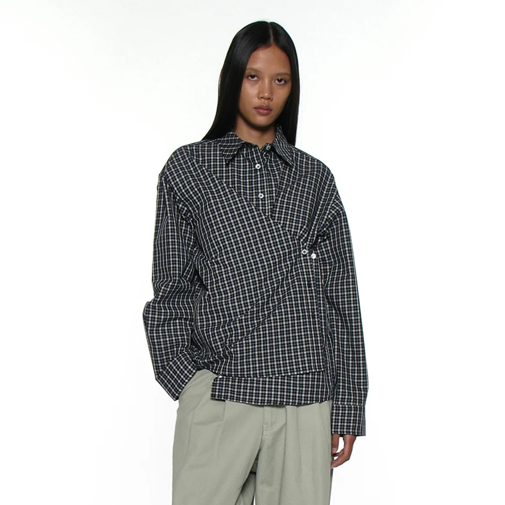 PWC 2WAY ASYMMETRIC CHECK SHIRT_NAVY