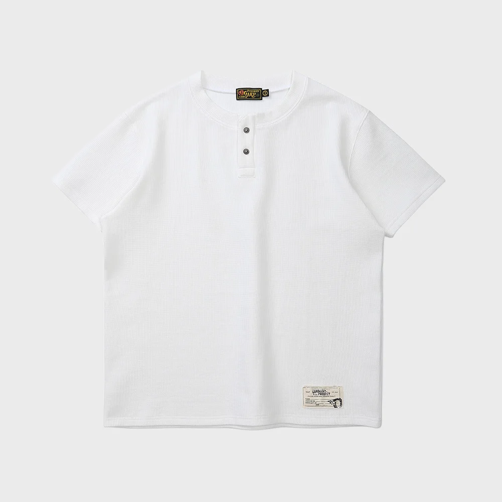 Waffle henley neck Tee White