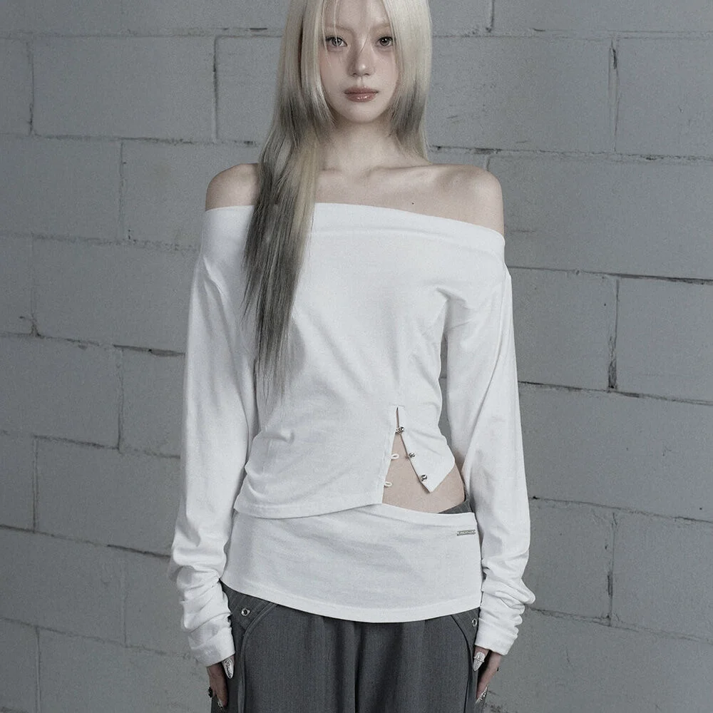 Cut-Out Open Long Sleeve (White)