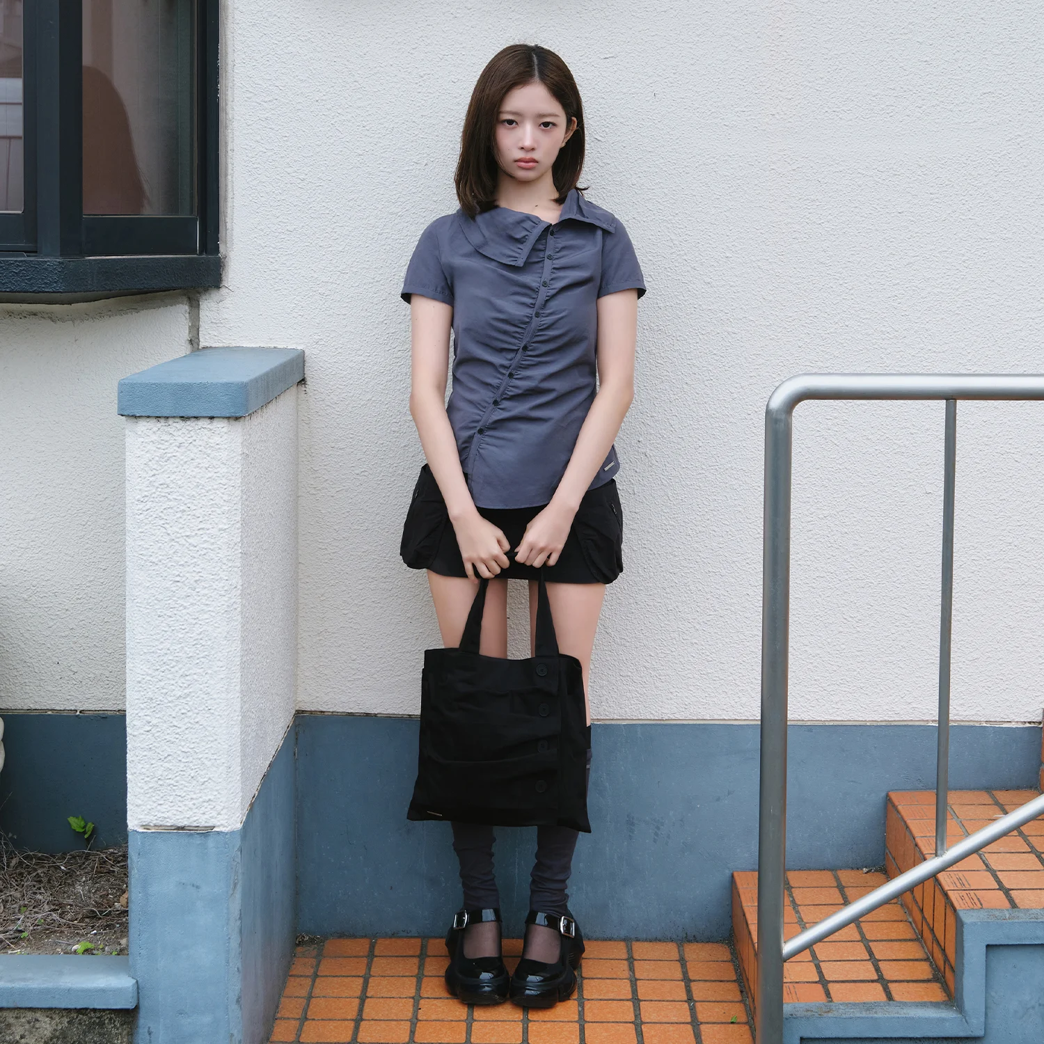 Shirring pocket mini skirt BLACK