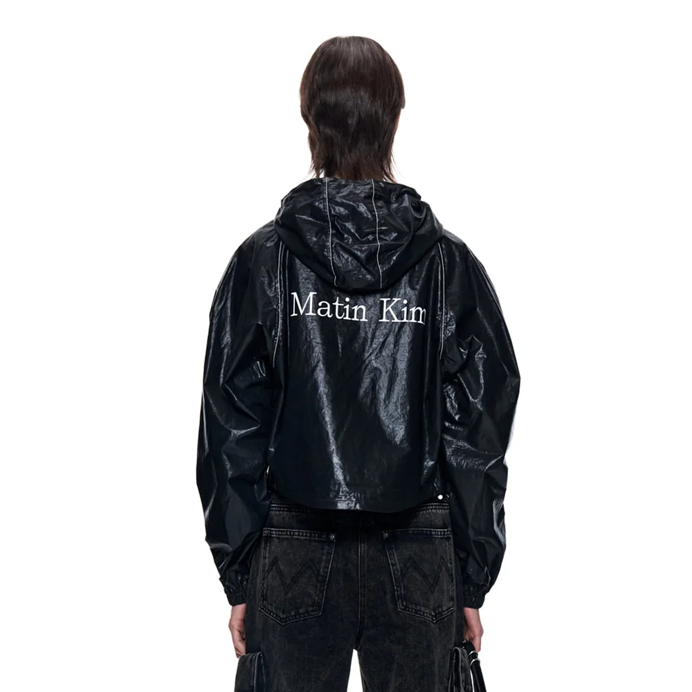 MATIN CROP HOODY COATING JUMPER IN BLACK