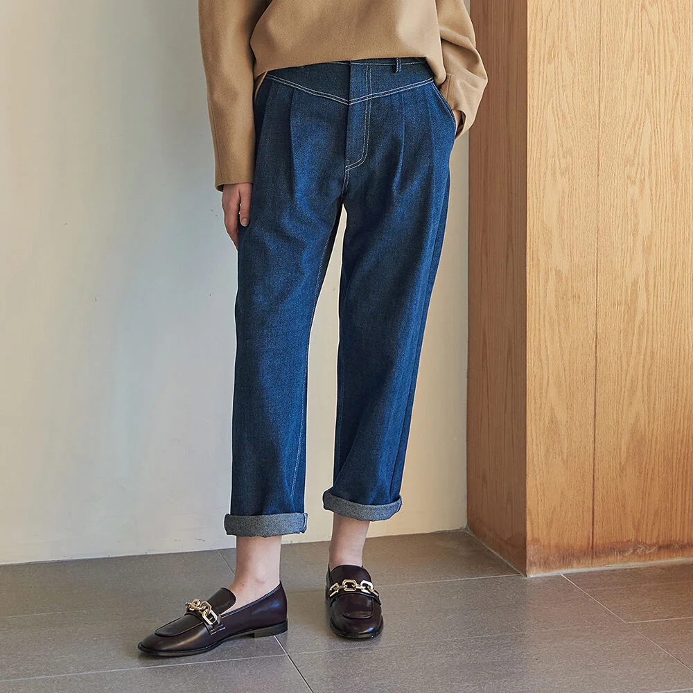 Highwaist Tapered Jeans - Dark Blue