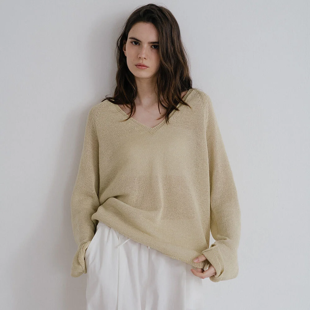 Paper v-neck knit _Lime