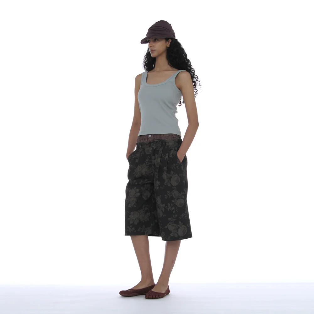 2 IN 1 DOUBLE LAYERED BERMUDA PANTS_BROWN FLORAL