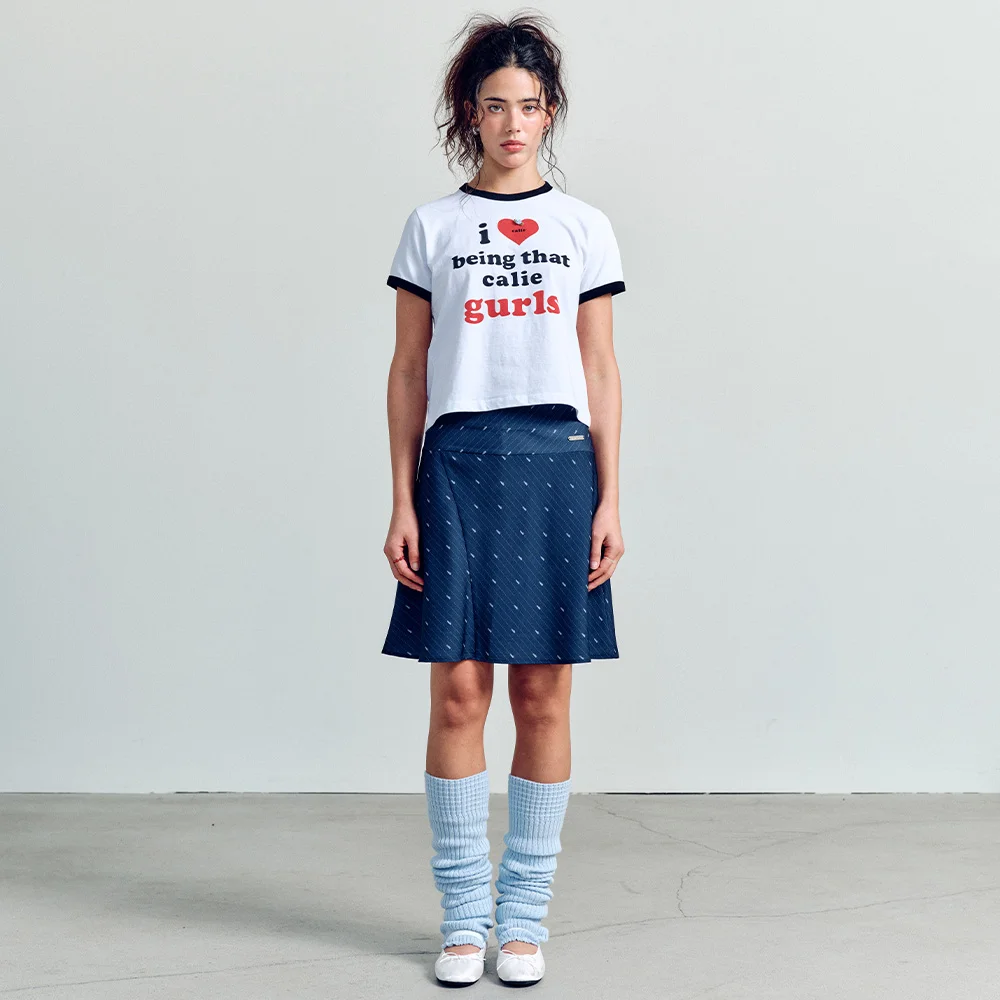 CALIE LOGO STRIPE MIDI SKIRT NAVY