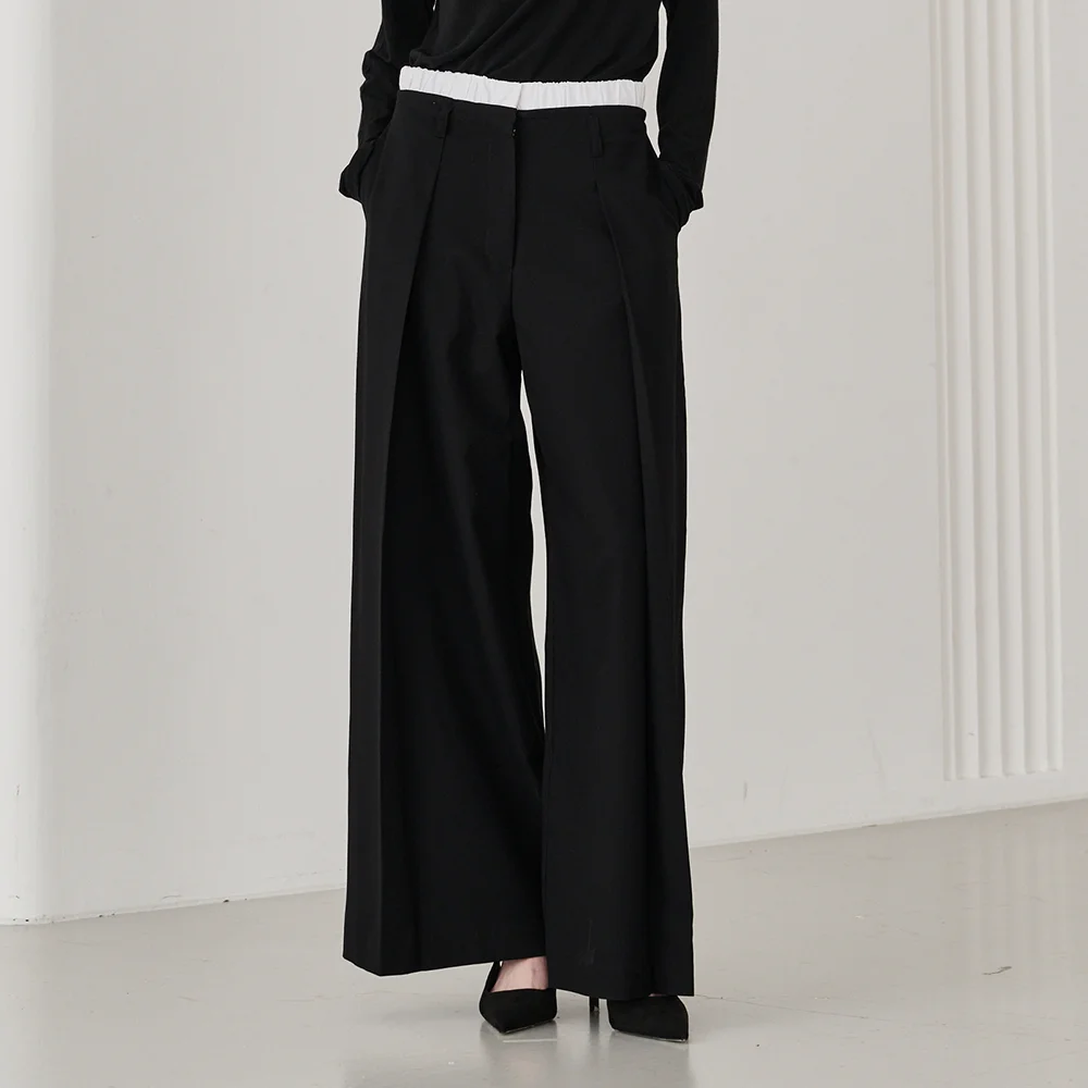 Double Waist Wool Pants - Black