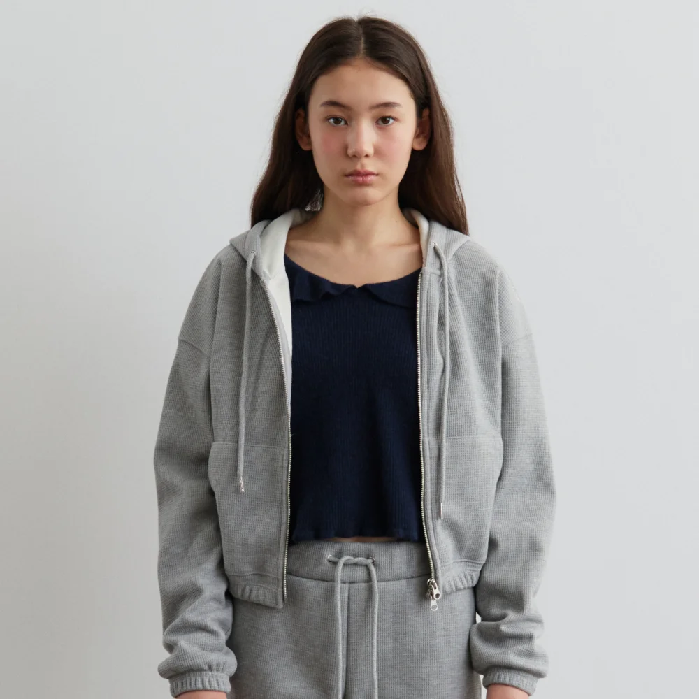 Waffle Hoodie Zip Up (Melange Gray)