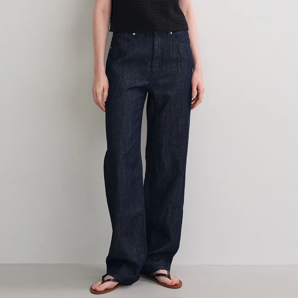 linen straight denim pants (indigo blue)