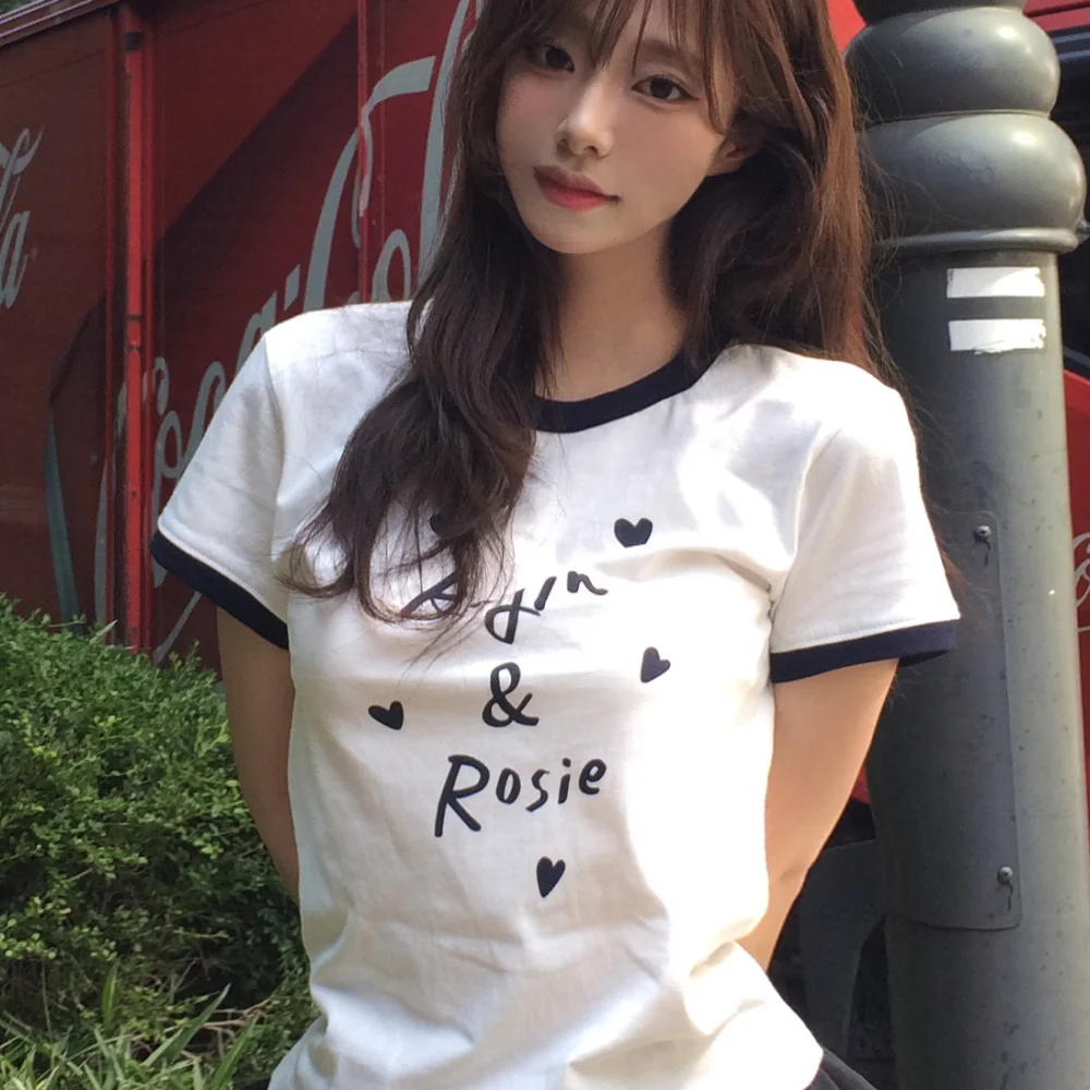Rogin N Rosie Lettering Ringer T-shirt White