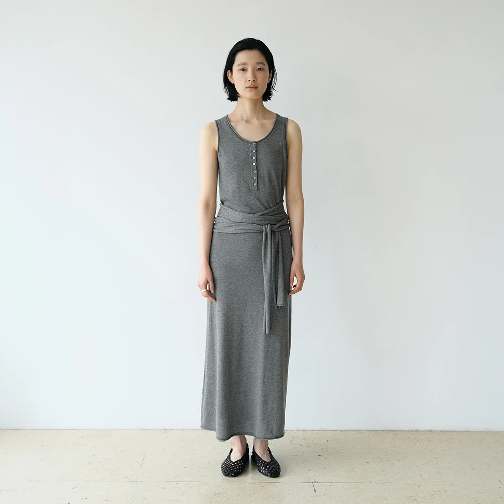 HENLEY NECK WRAP KNIT DRESS