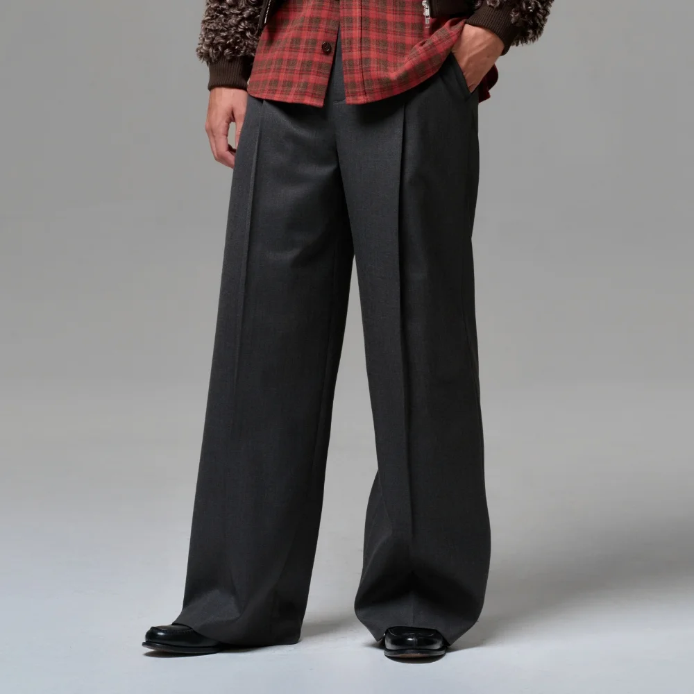 MEN RELAXED WOOL TAILORED PANTS - CHARCOAL GRAY
