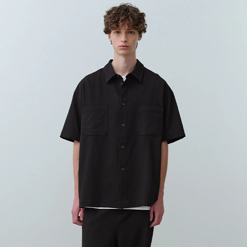 泡泡紗 短袖 襯衫 Black