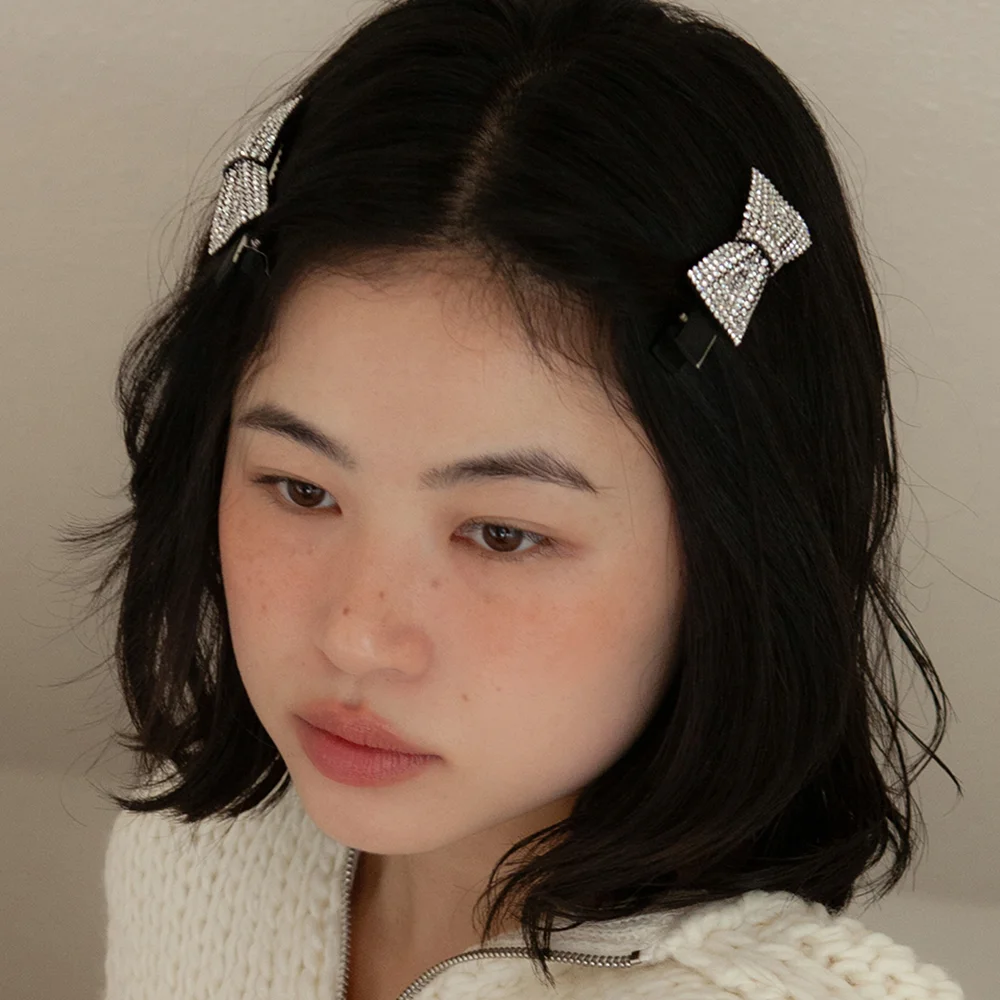 bow cubic hair pin - white