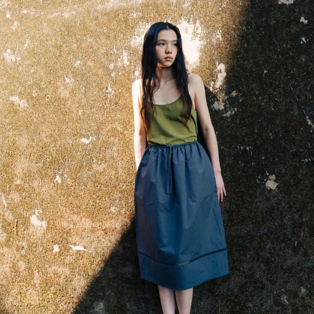 Linen lace trimmed skirt (white / gray)