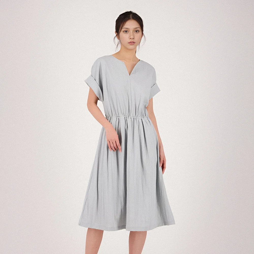 Sleeve Detail Slit Dress _Sky