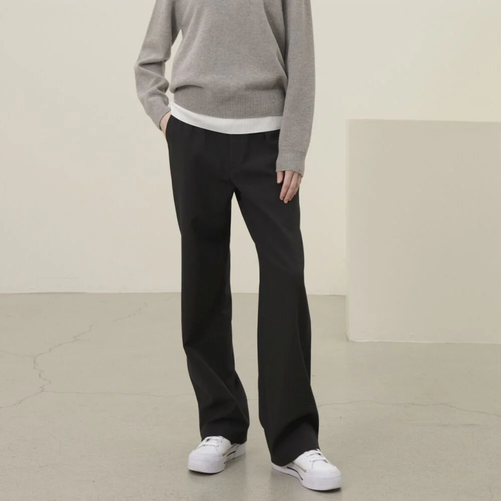 (加絨) Semi Wide Pants _Black