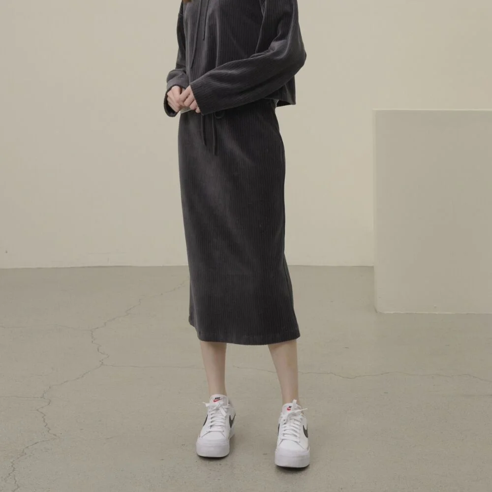 Velour Bending Skirt _Charcoal