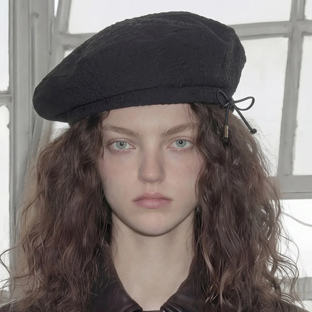 花卉 圖案 尺寸 調節 肩帶 夏季 貝雷帽 PLATE BERET / STRAP / FLOWER BUBBLE / BLACK