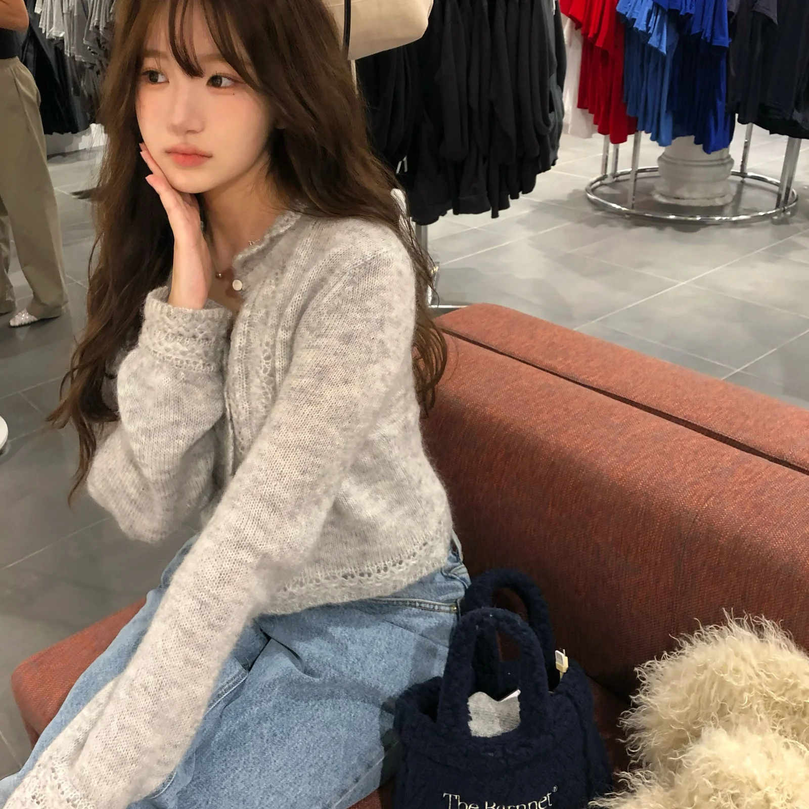 Hale Frill Mohair Cardigan_Light Grey