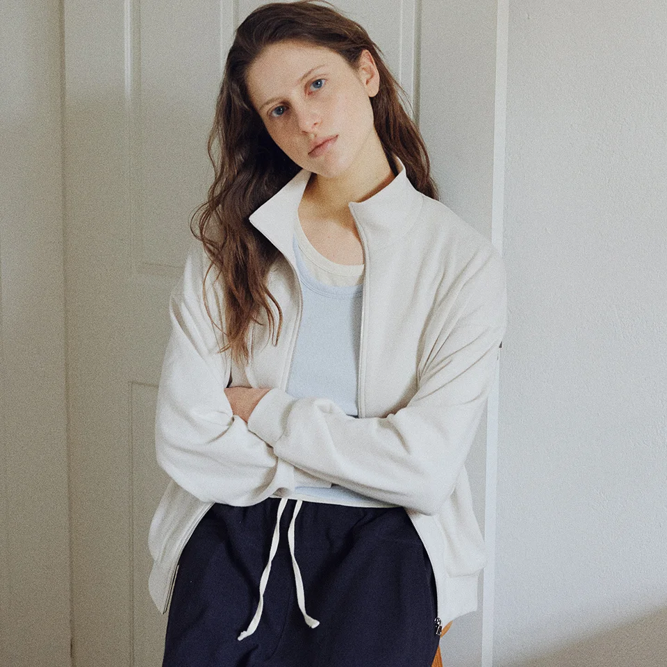 soft sweat zip-up jacket (light stone)