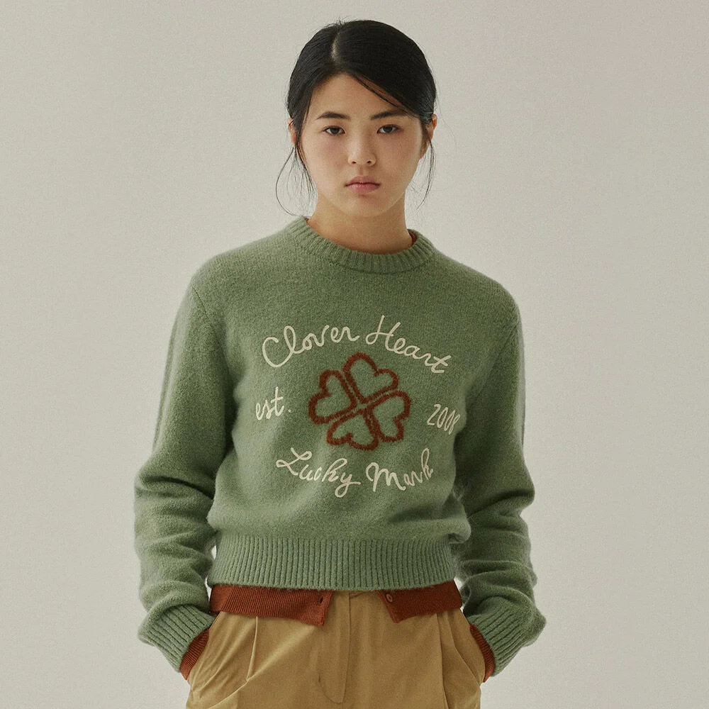 女裝 Cloverheart 圖案 針織衫 Sage Green