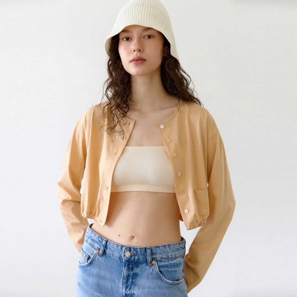 CROP JERSEY SLIT CARDIGAN APRICOT