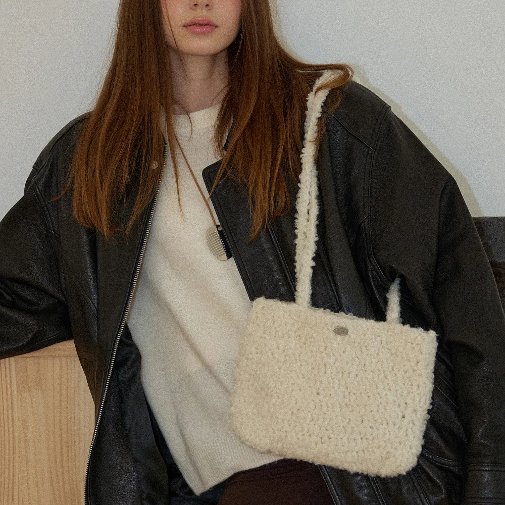 Fluffy Handmade Crochet Knit Shoulder Bag _ Cream