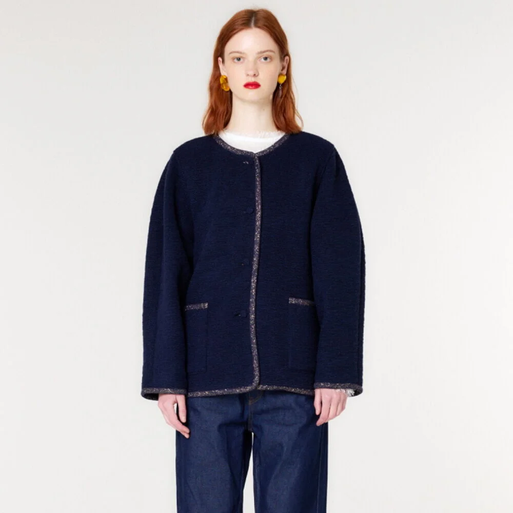 VOLUMED WOOL CARDIGAN(NAVY)