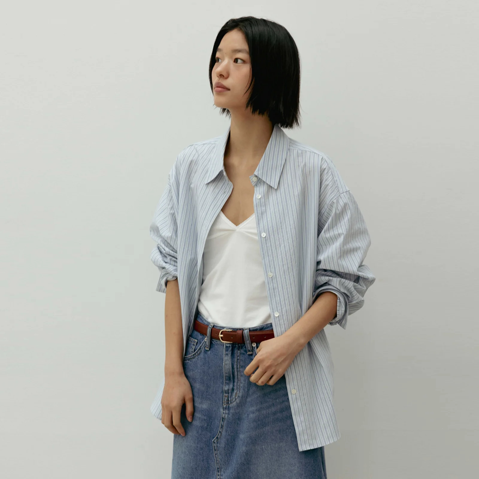 Back Shirring Shirt(Blue)
