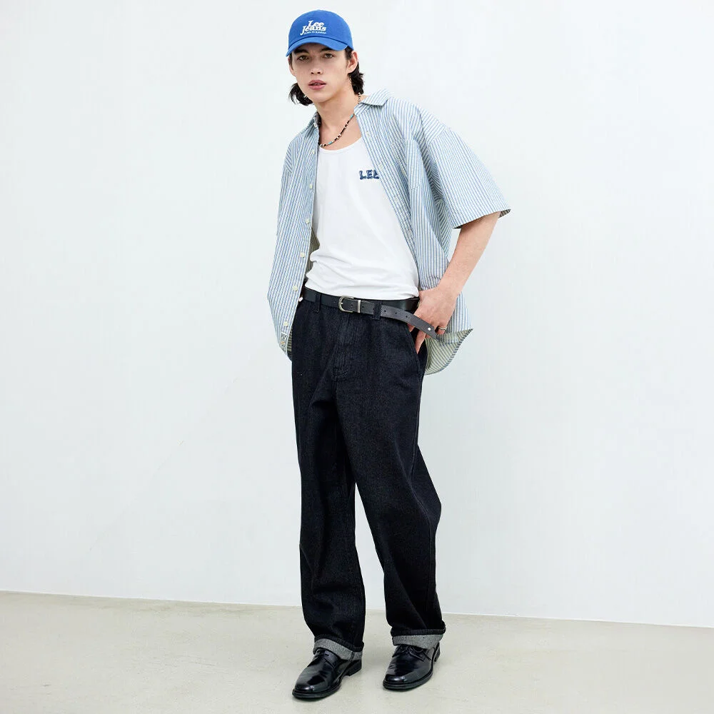 輕鬆 Officer 牛仔 褲子 黑色 水洗