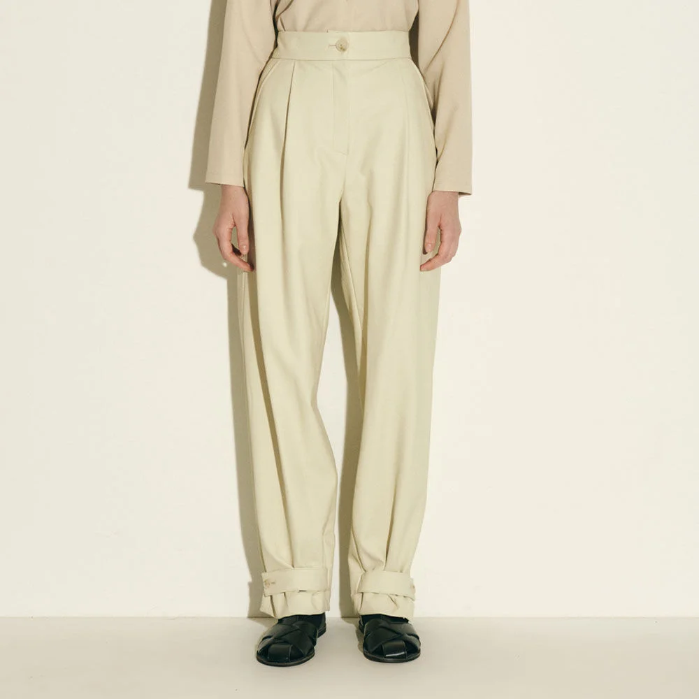 faux leather strap pants_ash khaki