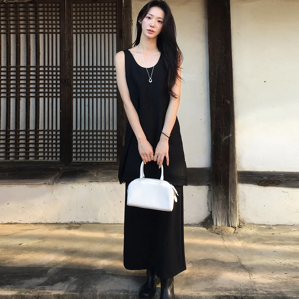 SIST9060 舒適 圓筒針織 鬆緊帶 長 半身裙_Black
