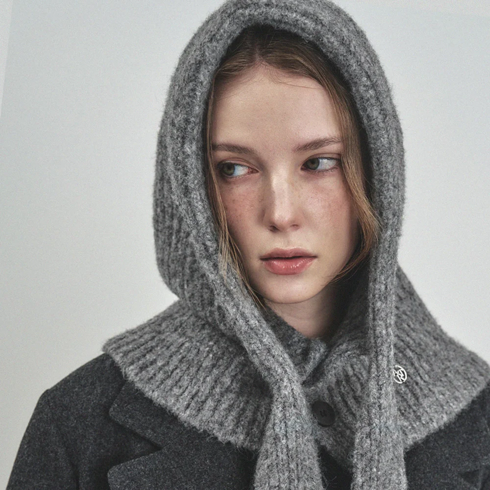 Warm wool fog hooded knit balaclava_Gray.HAG001