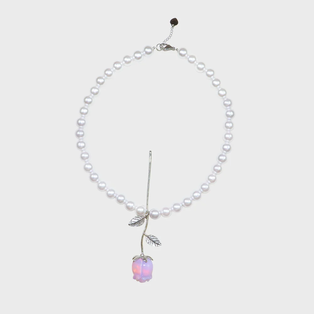 Rose drop pearl necklace