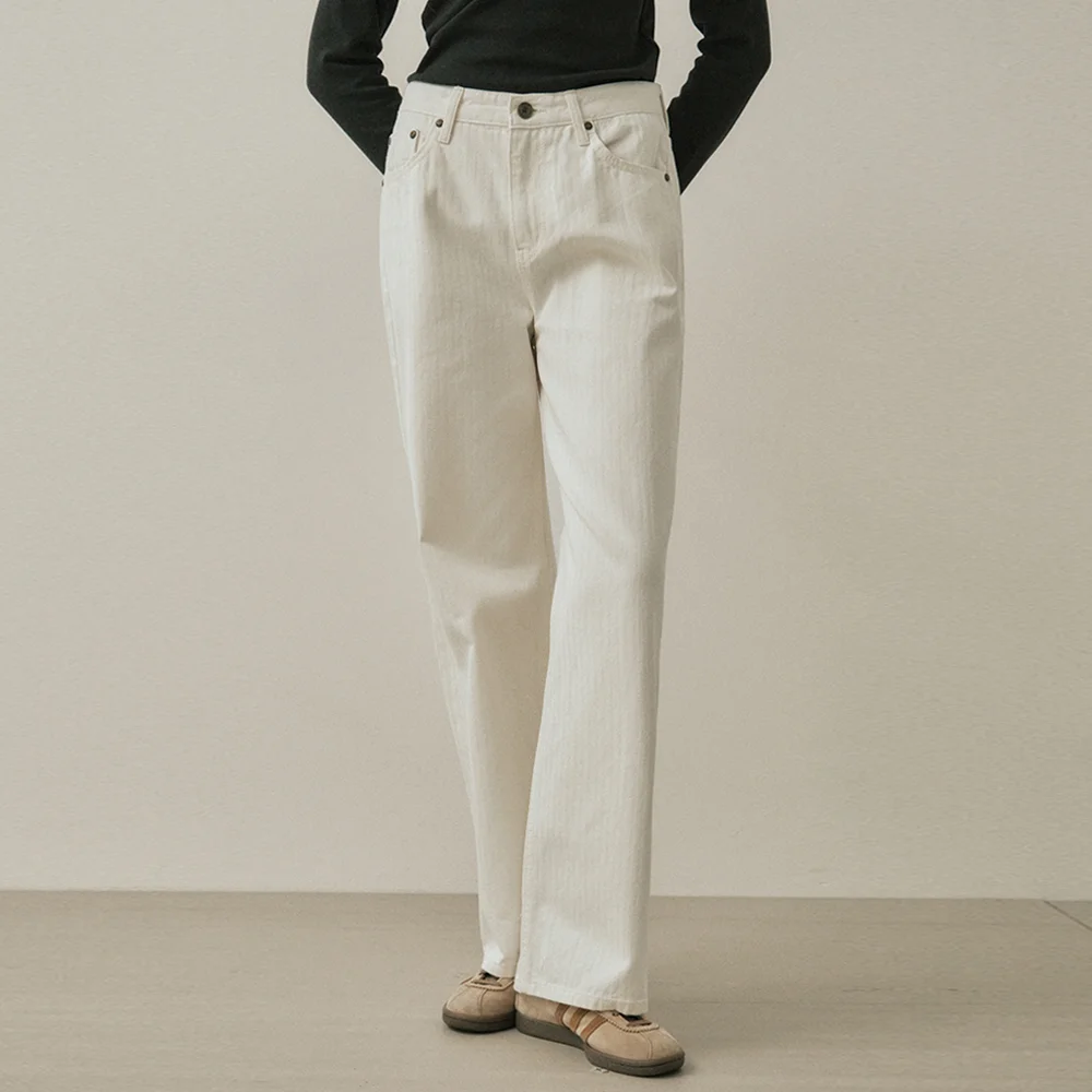 W/Herringbone Pure Cotton Pants_IVORY(W25-PT24)