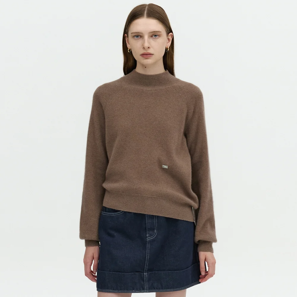 RACCOON MOCK NECK PULLOVER_BROWN