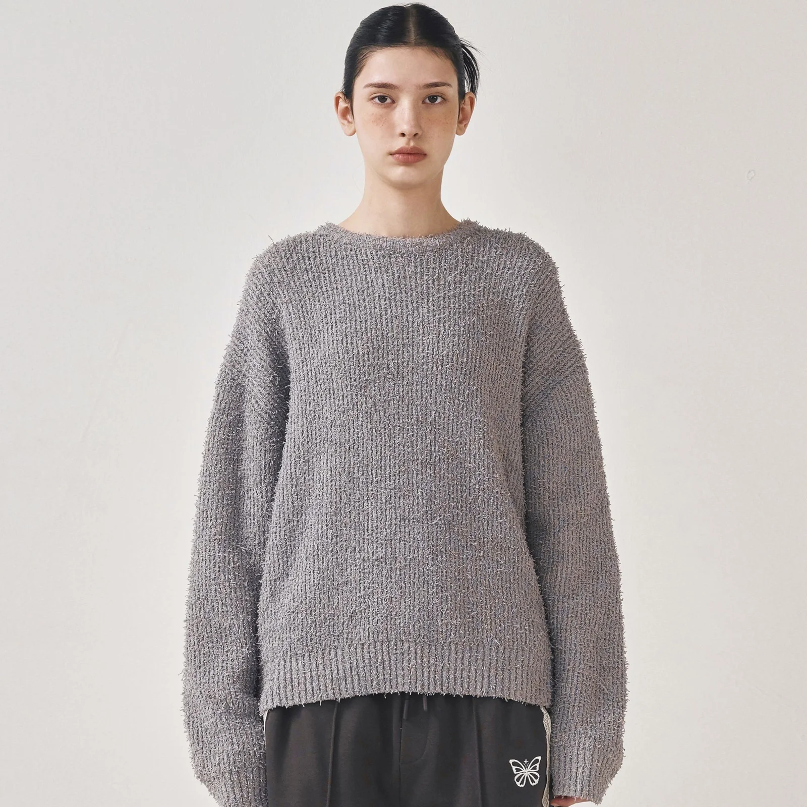 SOFT BOUCLE LS SWEATER_GRAY