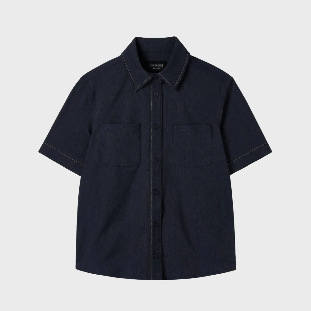 W DENIM-LIKE HALF SLEEVE SHIRT - NAVY (P252WSH180)