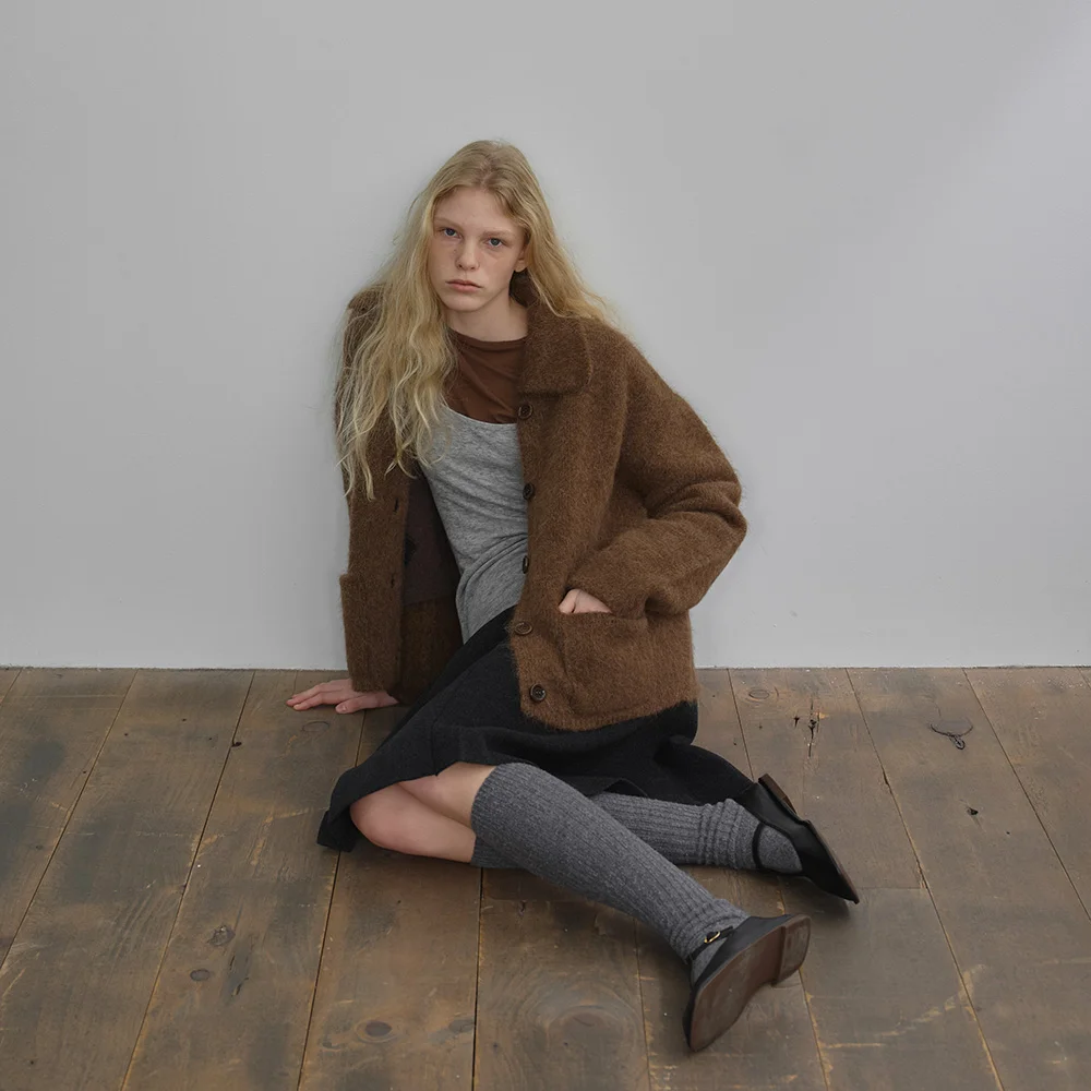 Liv Alpaca Round Collar Cardigan (Brown)